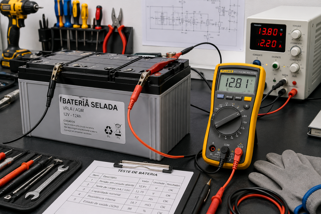 Teste de bateria em bancada
